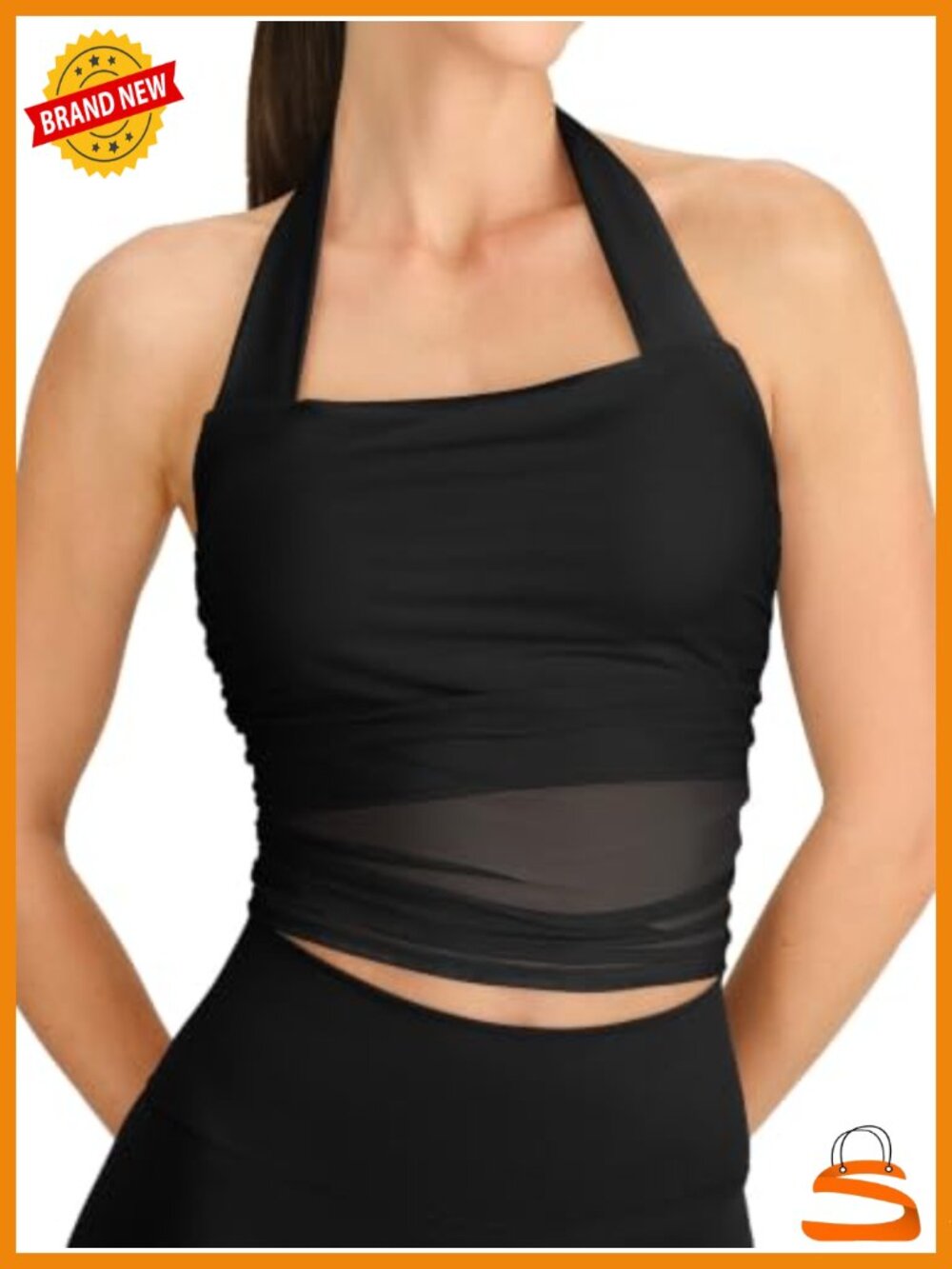 Halter Tank Top with Built in Bra Mesh Racerback Workout Top